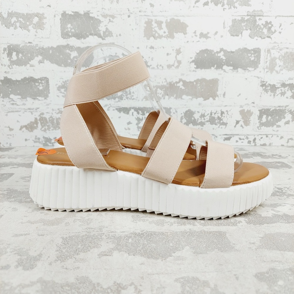 NEW Madden Girl Beige Platform Strappy Elastic Sandals V250 - Picture 5 of 10